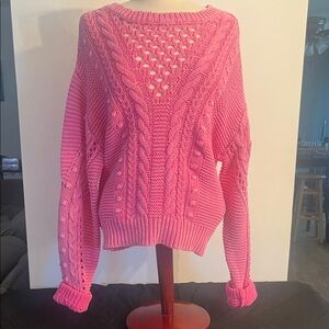 Mystree Vibrant Pink Cable Knit Sweater